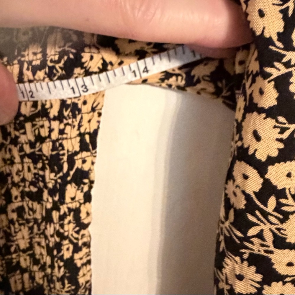 Lost+Wander Black Mini with Gold Floral Print, all over smocking, ruffle trim.S - Picture 12 of 14
